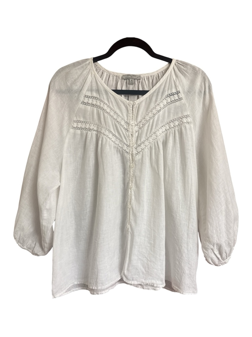 Hester & Orchard 100% Linen Cottagecore Embroidered Balloon Sleeve Boho Top XL